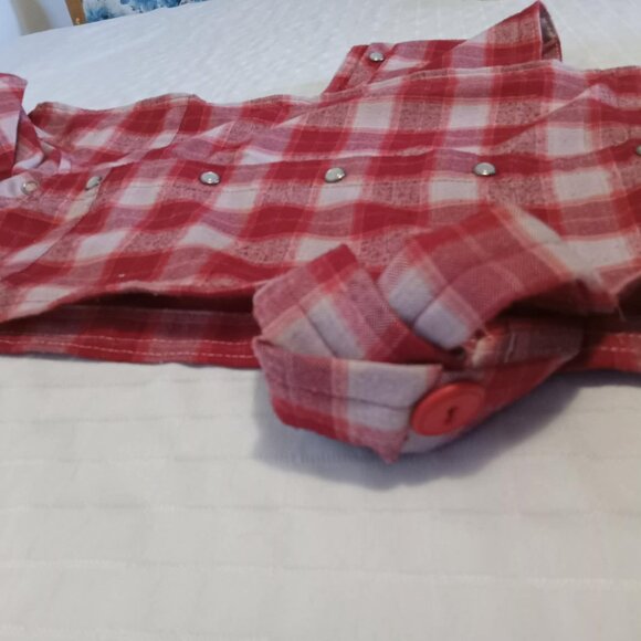 Original asymmetrical plaid top, handmade with mother-of-pearl snap buttons - Picture 3 of 9